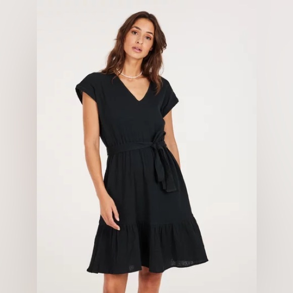 Ruffle Hem Tiered Dress Lightweight Flowy Gauze Neutral Black Gap Size XXL - Picture 6 of 16